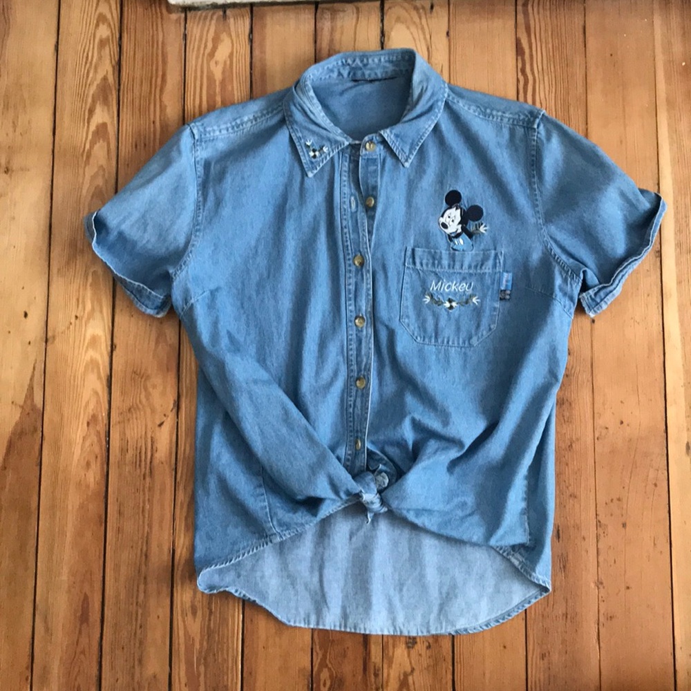 Vintage Disney Mickey Denim Button-Up Shirt